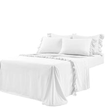 Load image into Gallery viewer, Kingn size 6-Piece White Microfiber Sheet Set with Ruffled Edges