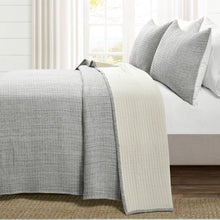 Load image into Gallery viewer, King Size 3-Piece Reversible Cotton Yarn Woven Coverlet Set in Grey Cream
