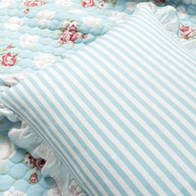 Load image into Gallery viewer, King size Vintage Rose Ruffle Edge Light Quilt Set in Blue White and Pink