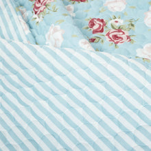 Load image into Gallery viewer, King size Vintage Rose Ruffle Edge Light Quilt Set in Blue White and Pink