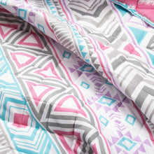 Load image into Gallery viewer, Twin Southwest Indian Style Polyester Pink Blue Striped Reversible Quilt Set