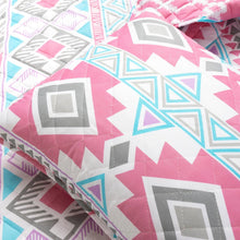Load image into Gallery viewer, Twin Southwest Indian Style Polyester Pink Blue Striped Reversible Quilt Set