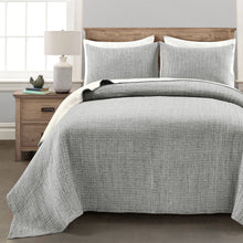 Load image into Gallery viewer, Full/Queen Size 3-Piece Reversible Cotton Yarn Woven Quilt Set in Grey Cream