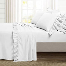 Load image into Gallery viewer, Queen size 6-Piece White Microfiber Sheet Set with Ruffled Edges