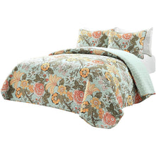 Load image into Gallery viewer, 3 Piece FarmHouse Teal Floral Cotton Reversible Quilt Set, King