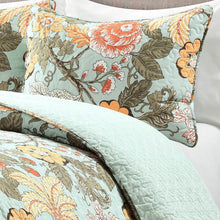 Load image into Gallery viewer, 3 Piece FarmHouse Teal Floral Cotton Reversible Quilt Set, King