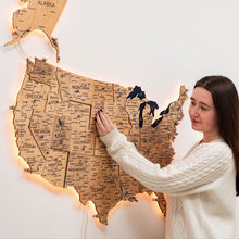 Load image into Gallery viewer, Wooden 3d LED Map of USA  - Gold