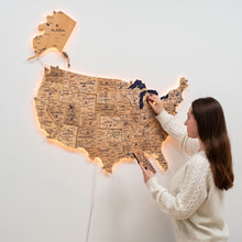 Load image into Gallery viewer, Wooden 3d LED Map of USA  - Gold