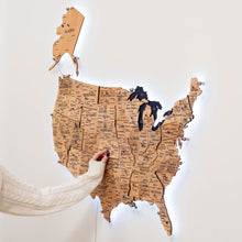 Load image into Gallery viewer, Wooden 3d LED Map of USA  - Gold