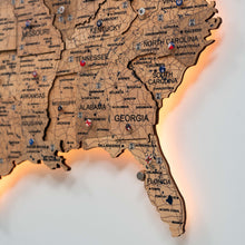 Load image into Gallery viewer, Wooden 3d LED Map of USA  - Gold