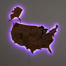 Load image into Gallery viewer, Wooden 3d LED Map of USA  - Gold