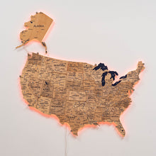 Load image into Gallery viewer, Wooden 3d LED Map of USA  - Gold
