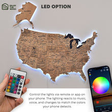 Load image into Gallery viewer, Wooden 3d LED Map of USA  - Gold