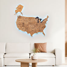 Load image into Gallery viewer, Wooden 3d LED Map of USA  - Gold