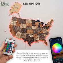 Load image into Gallery viewer, Wooden 3d LED Map of USA - Multicolor