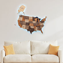 Load image into Gallery viewer, Wooden 3d LED Map of USA - Multicolor