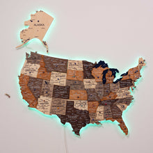Load image into Gallery viewer, Wooden 3d LED Map of USA - Multicolor