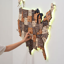 Load image into Gallery viewer, Wooden 3d LED Map of USA - Multicolor