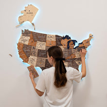 Load image into Gallery viewer, Wooden 3d LED Map of USA - Multicolor