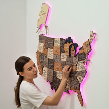 Load image into Gallery viewer, Wooden 3d LED Map of USA - Multicolor