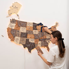 Load image into Gallery viewer, Wooden 3d LED Map of USA - Multicolor