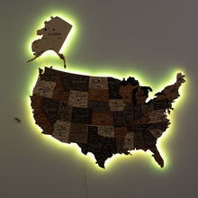 Load image into Gallery viewer, Wooden 3d LED Map of USA - Multicolor