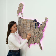 Load image into Gallery viewer, Wooden 3d LED Map of USA - Terra