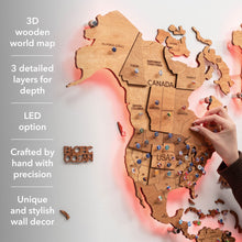 Load image into Gallery viewer, 3D LED Wooden World Map 3.0 Oak