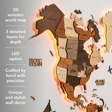 Load image into Gallery viewer, 3D LED Wooden World Map 3.0 Multicolor