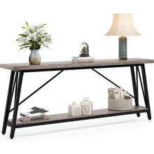 Load image into Gallery viewer, Heavy Duty 70-inch Industrial Grey Wood Top Sofa Table with Black Metal Frame