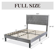 Load image into Gallery viewer, Full size Grey Linen Upholstered Platform Bed Frame with Button-Tufted Headboard