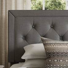 Load image into Gallery viewer, Queen Grey Linen Upholstered Platform Bed Frame with Button-Tufted Headboard