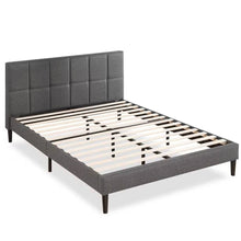 Load image into Gallery viewer, Queen size Grey Upholstered Platform Bed Frame with Padded Headboard