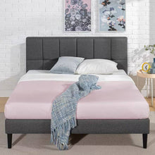 Load image into Gallery viewer, Queen size Grey Upholstered Platform Bed Frame with Padded Headboard