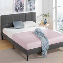 Load image into Gallery viewer, Queen size Grey Upholstered Platform Bed Frame with Padded Headboard
