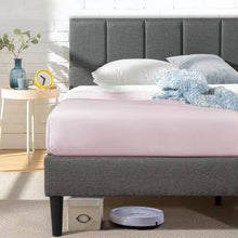 Load image into Gallery viewer, Queen size Grey Upholstered Platform Bed Frame with Padded Headboard