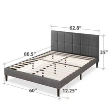Load image into Gallery viewer, Queen size Grey Upholstered Platform Bed Frame with Padded Headboard