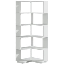 Load image into Gallery viewer, Multifunctional 6 Shelf Corner L-Shaped Bookcase in Sliver Grey Wood Finish