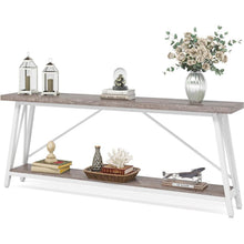 Load image into Gallery viewer, Heavy Duty 70-inch Industrial Grey Wood Top Sofa Table with White Metal Frame