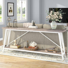 Load image into Gallery viewer, Heavy Duty 70-inch Industrial Grey Wood Top Sofa Table with White Metal Frame