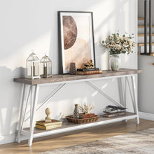 Load image into Gallery viewer, Heavy Duty 70-inch Industrial Grey Wood Top Sofa Table with White Metal Frame