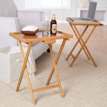 Load image into Gallery viewer, Set of 2 Bamboo Wood TV Table Snack Coffee Tables in Natural