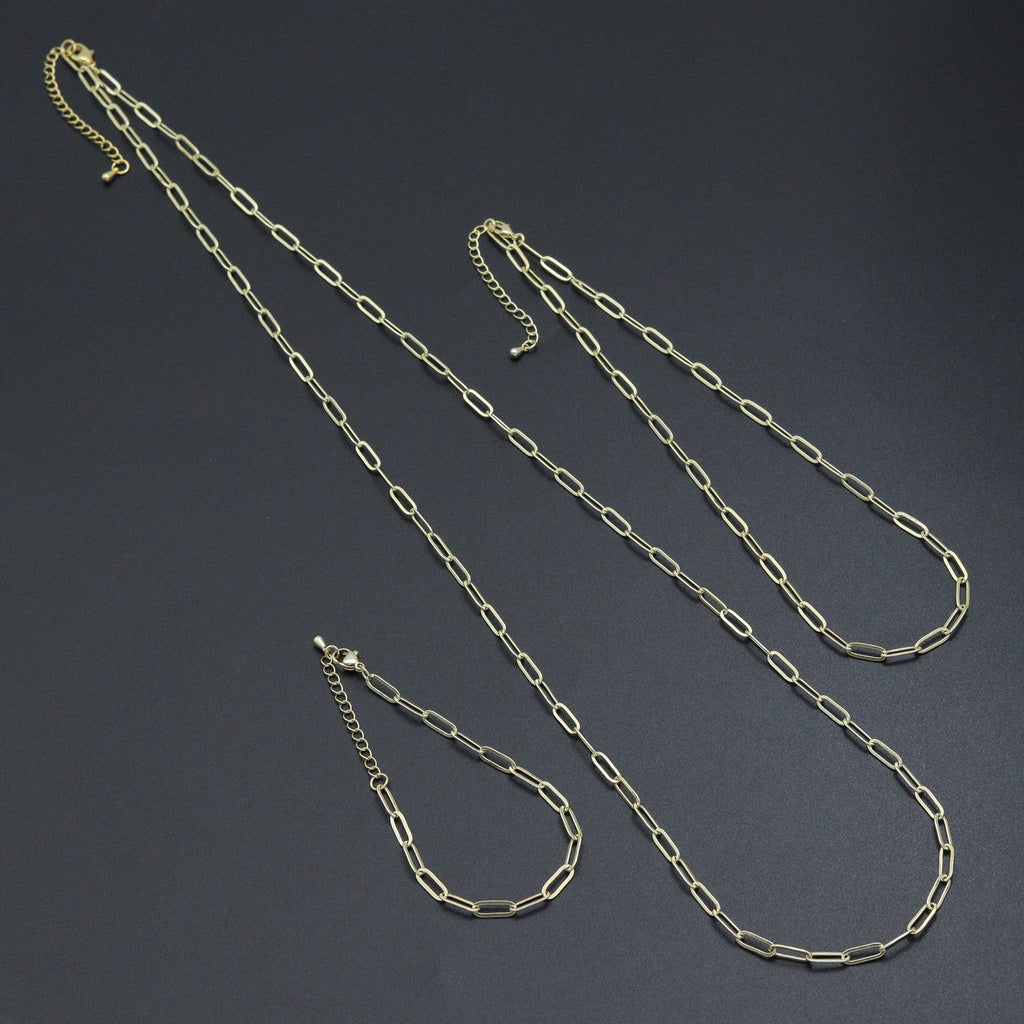 18/16/7 Dainty  Paper Clip Chain Necklace and Bracelet, Sku#LK106