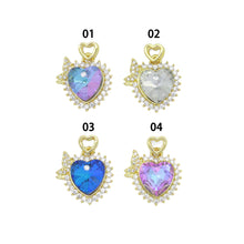 Load image into Gallery viewer, Purple Clear Blue Butterfly Heart CZ Gold Charm Pendant, Sku#LK1089