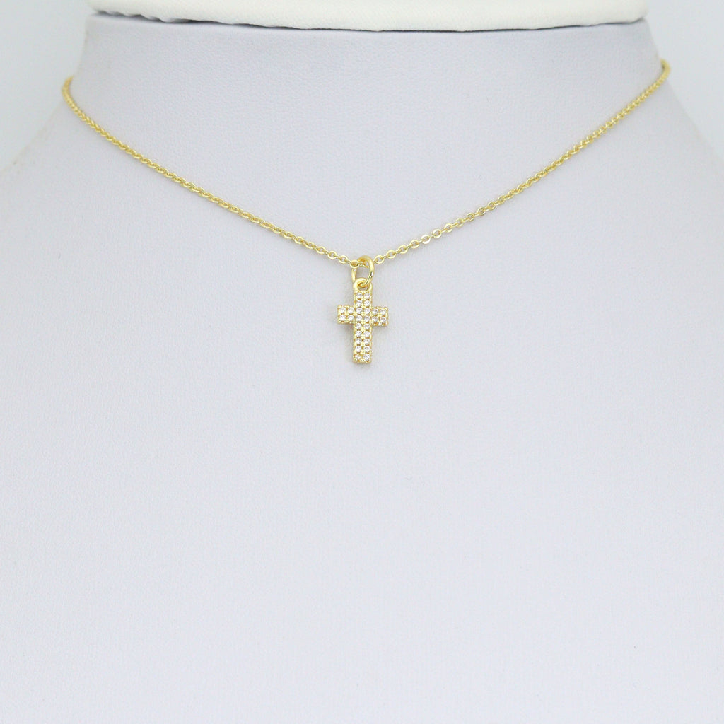 Gold Clear CZ Cross Charm Pendant, Sku#LK1106