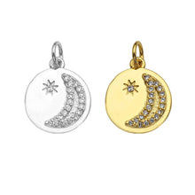 Load image into Gallery viewer, Dainty Shiny Gold Moon Star Round Coin Charms, Dainty Charms, Godl Coin Charm, Gold Pendant, 12x14mm, Sku#LK118