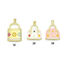 Load image into Gallery viewer, Gold Clear CZ flower Bag Purse Charm Pendant, Sku#LK1299