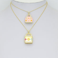 Load image into Gallery viewer, Gold Clear CZ flower Bag Purse Charm Pendant, Sku#LK1299