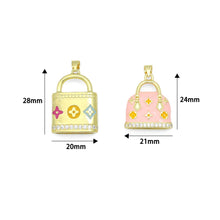 Load image into Gallery viewer, Gold Clear CZ flower Bag Purse Charm Pendant, Sku#LK1299