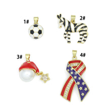 Load image into Gallery viewer, American Flag Ribbon, Zebra Soccer ball Santa Hat Charm Pendant, Sku#LK1300